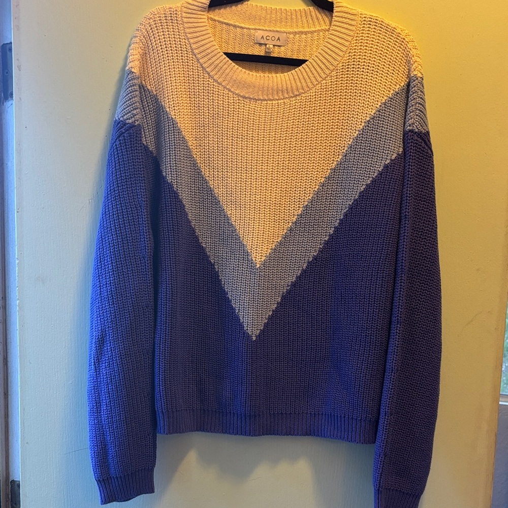 Acoa  Women's Chevron Knit Sweater - Purple and Cream